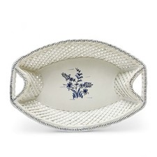 Vintage Blue White Floral Hand Painted Porcelain Lattice Decorative Bowl picture