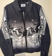 2022 Disney Parks Skeleton Dance Halloween Black Denim Jacket Large SEE DESC picture