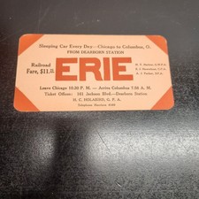 Erie Railroad Sleeping Car Ticket Ad Chicago Columbus Ohio Ephemera Vintage picture