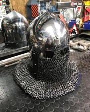 Medieval Bascinet Helmet with Chainmail Aventail 16 Ga Steel picture