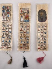 Egyptian Papyrus Art Set Bookmarks Mummy Figurine Postcard Hieroglyph Scenes picture