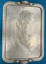 Trade Continental Hand Wrought 674 Chrysanthemum Aluminum Tray, leaf handles picture