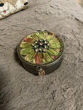 Anthropologie metal hinged Trinket  Box RHINESTONES ON FELT LEAVES USA   picture