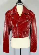 Moschino Women's Size 8 US Red Coated Cropped Biker Jacket NWT picture