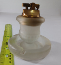 Vintage Mid Century Frosted Glass Brass Table Lighter Refillable picture