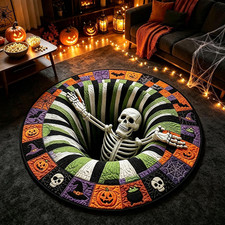 3D Halloween Optical Illusion Rug, Skeleton Ghost Pumpkin Pattern,24in picture
