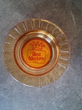 Vintage Best Western Hotel Ashtray 1970's Logo Amber Glass Round Advertising. picture