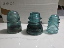 vintage blue glass telephone pole insulators lot of 3 various sizes picture