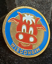 Vintage COW PINBACK  Wisconsin Red Cow/Bull Head  Lapel Pin rare gold tone  picture