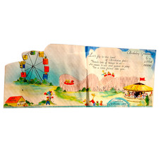 Vintage 1930s Amusement Park Roller Coaster Birthday Card picture