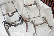 Antique Signed Kelly Western High Port Curb Bit Double Chain Plus 2 Others picture