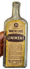 Vintage J.R. Watkins Liniment Bottle Trial Mark Embossed Label Winona, Minnesota picture