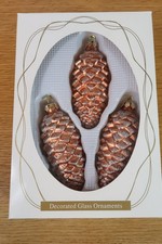 2001 Target Christmas Ornament Set 3 Glass Pinecones Copper Color w/Glitter picture