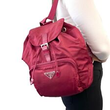 PRADA Vintage Logo Backpack Bag Red Silver Nylon Adjustable RankAB+ picture