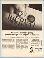 1964 Lincoln Life Insurance Fort Wayne IN 1963-D 1962-D Wheat Penny Vtg Photo Ad picture
