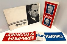 1964 LBJ Johnson Humphrey Campaign MSG Rally Program, Brochure & Bumper Sticker picture
