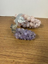 Rose Quartz And Purple Amethyst Polished Stone Grape Clusters With Silver Leaves picture