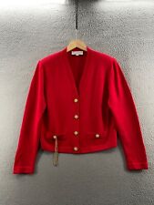 St. John Marie Gray Collection Jacket Women 12 Red Knit Padded Chain Accent Crop picture