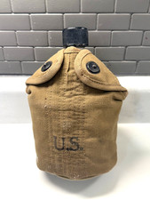 Vintage WWII US Army Canteen StampedCanvas Cover & Chain Cap picture