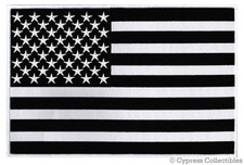 BLACK & WHITE AMERICAN FLAG PATCH LARGE 11-INCH US USA embroidered iron-on HUGE picture