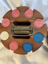 Vintage Antique Set Of Mr. Lucky Poker Chips With Leather Top picture