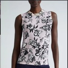 St. John Pink Floral Wool Sleeveless Sweater Top picture