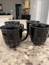 VTG SET OF 4 BLACK HIGH GLOSS COFFEE MUGS LARGE CAPACITY  picture