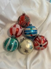6 Large Vintage DBGM West Germany Christmas Glass Ball Ornaments Plastic Caps picture