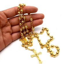 18k Gold Plated Rosary Necklace Virgin Mary Crusifix Prayer beads Religious picture