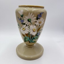 Antique Victorian Bristol Art Glass Hand Painted Daisies Footed Large Vase 11in picture