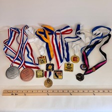 Vtg 1990s Lot of Soccer Medallion Necklace Ribbon Medals Awards Reading Pinback picture