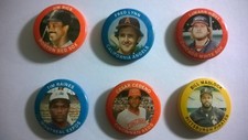 Vintage 1984 FUN FOODS BASEBALL BUTTON PINS - SET OF 6 picture