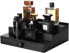 3 Tier Men's Cologne Organizer Black Wooden Perfume Display Stand Drawer picture