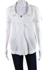 Dries Van Noten Womens Short Sleeved Pleated Collared Blouse Top White Size 42 picture