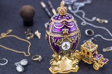 Royal Imperial Purple Russian Easter Egg Replica : Large 6.6 inch + Carriage picture