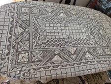 Outstanding Art Deco Filet Lace Hand Crochet Tablecloth, 78