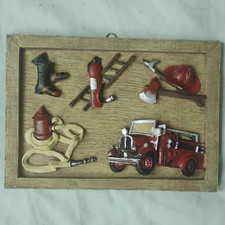 Firefighting & Rescue Wall Plaque Sign w/ Fire Truck Helmet Ladder Hose picture