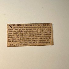 Estate Of Allen Merrill Robert Merrill Suffolk Mariner 1799 Clipping 5AK9-S4 picture