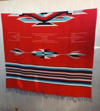 Large Vintage Red Chimayo Wool Blanket Rug Weaving new Mexico Folk Art picture