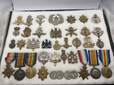WWI Medals Trios Lot And Cap Badges Collection picture