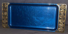 Nice Vintage  Blue Enamel  Metal Tray  with  Zodiac Design Work picture