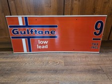 Vintage 1960s Gulf Gulftane Low Lead Gas Pump Plate Metal Double Sided Sign NOS  picture