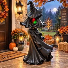 RARE Cracker Barrel 36” Black Witch Solar Lantern Lighted LED 3 Ft Halloween picture