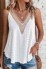Eyelet Lace Trim V-Neck Tank Top picture