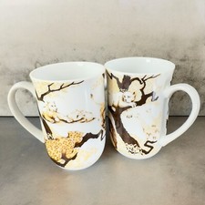 Vintage Toscany Porcelain Ranier Coffee Mug Cup 8oz Ceramic Lion Lionesses Set 2 picture