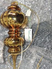 • Vtg Dept 56 Amber Gold Mercury Glass Double Finial Christmas Ornament 9.5