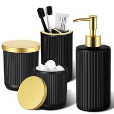 RYTOXILO Matte Black and Gold Bathroom Accessories Set, 4 Pack Glass Bath Acc... picture