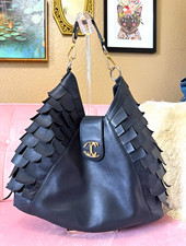 Roberto Cavalli Black Leather Fringe Logo Shoulder Bag w Gold Branded Hardware picture