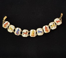1960s Vintage Leningrad Jewelry Dymkovskaya Toy Multicolor Enamel Bracelet  picture
