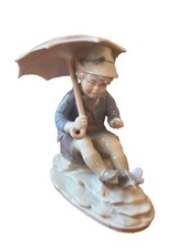 Vintage Metzler Ortloff Germany Porcelain Figurine Boy Seated Umbrella Butterfly picture